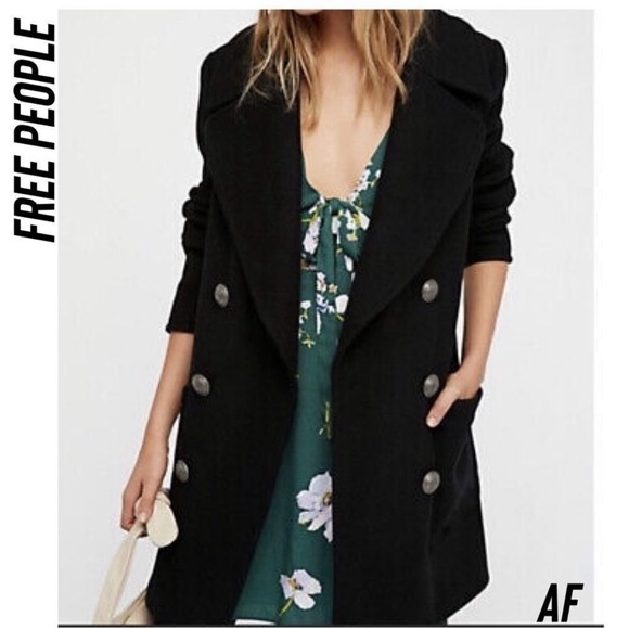 Free People EXCELLENT Naiomi Wool Black pea coat Jacket XS!!!!!! French style - Picture 2 of 6